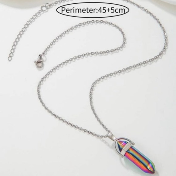 Aura Quartz Crystal Pendant Necklace Rainbow Aura Quartz - Picture 2 of 2